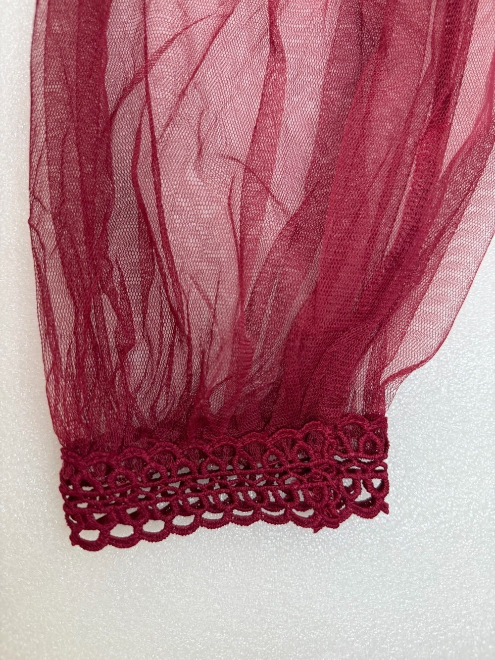 Peach Red Lace High Neck Blouse Sheer Sleeve Gothic Victorian Romantic Top L - Picture 6 of 15